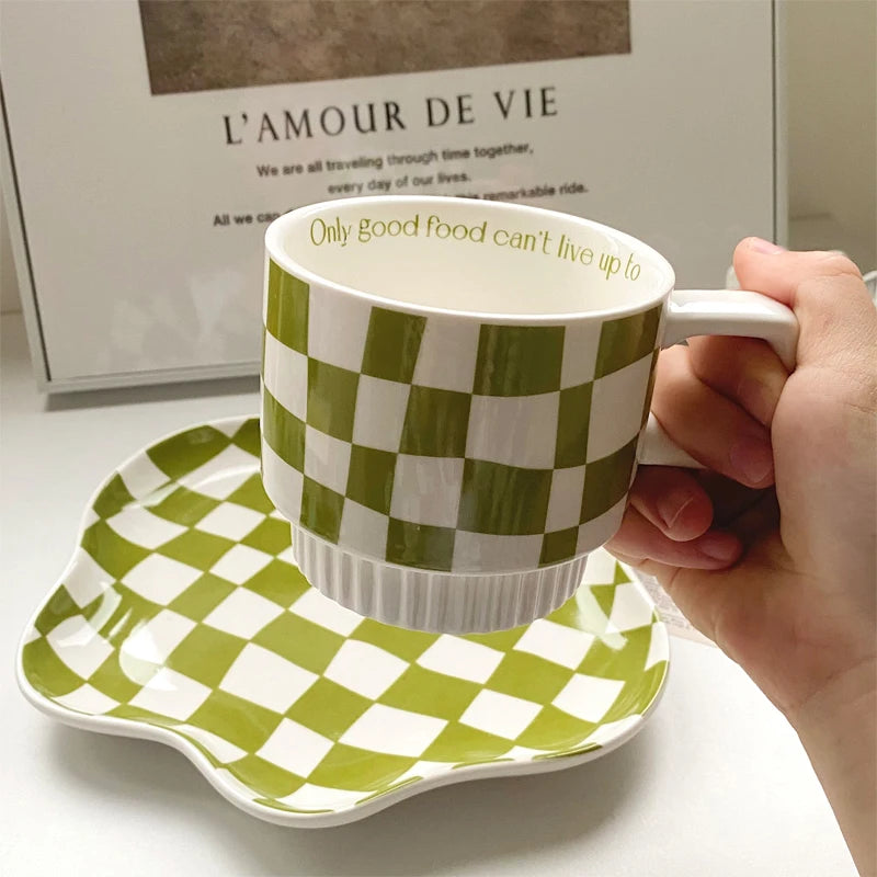 Nordic Chessboard Ceramic Plate Black-and-white Mug