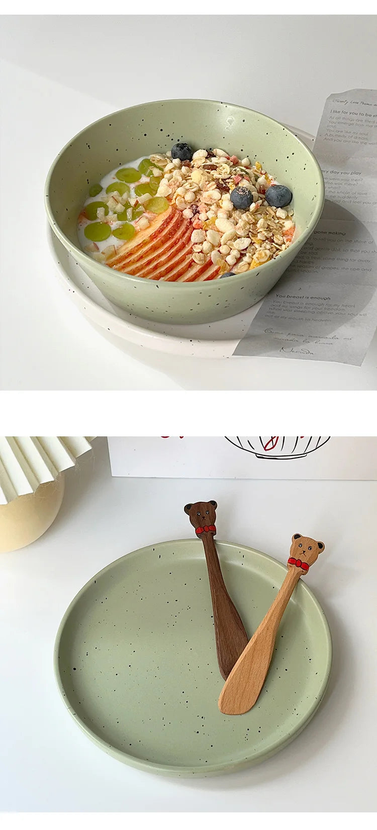 Retro Style Matte Green Ink Splashing Ceramic Tableware