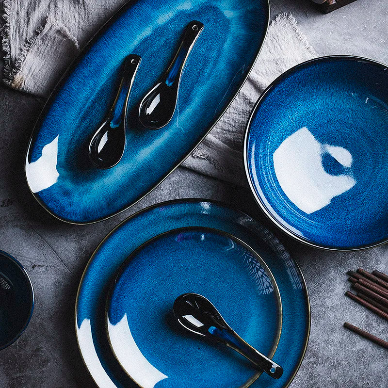 Japanese Blue Kiln Change Ceramic Tableware