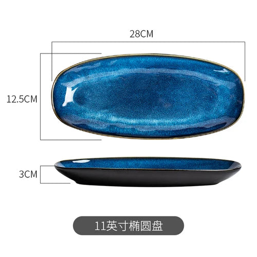 Japanese Blue Kiln Change Ceramic Tableware