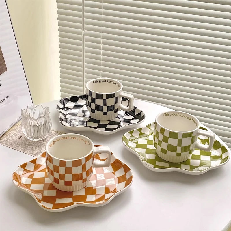 Nordic Chessboard Ceramic Plate Black-and-white Mug
