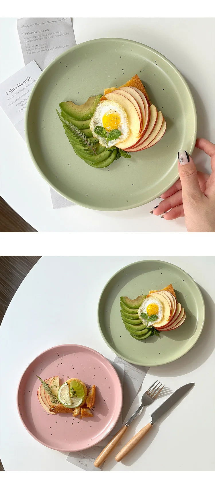 Retro Style Matte Green Ink Splashing Ceramic Tableware