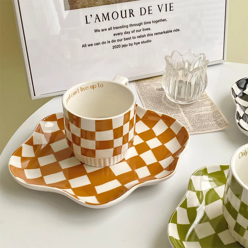 Nordic Chessboard Ceramic Plate Black-and-white Mug