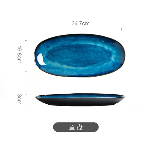 Japanese Blue Kiln Change Ceramic Tableware