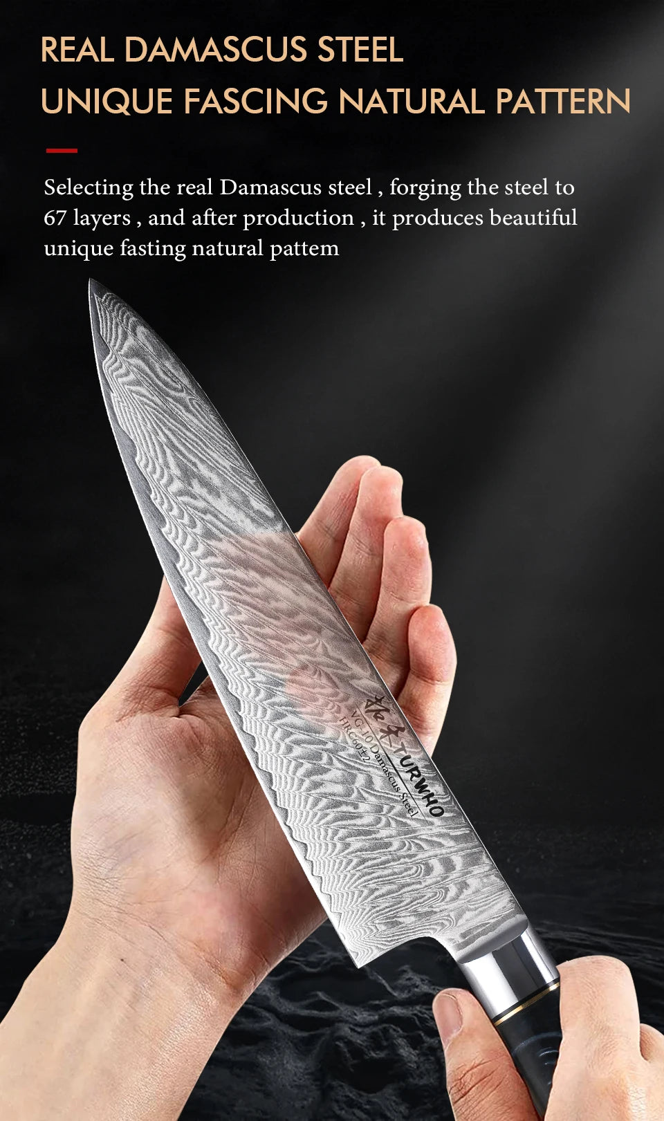TURWHO 1PC Damascus Kitchen Chef Knifes
