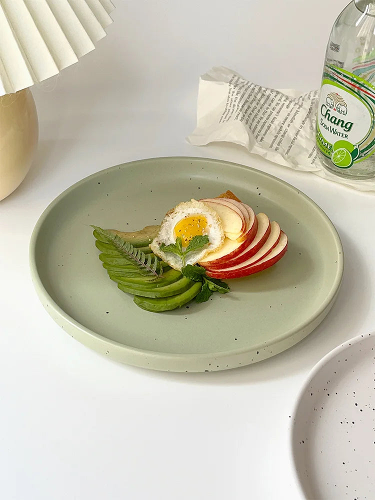 Retro Style Matte Green Ink Splashing Ceramic Tableware