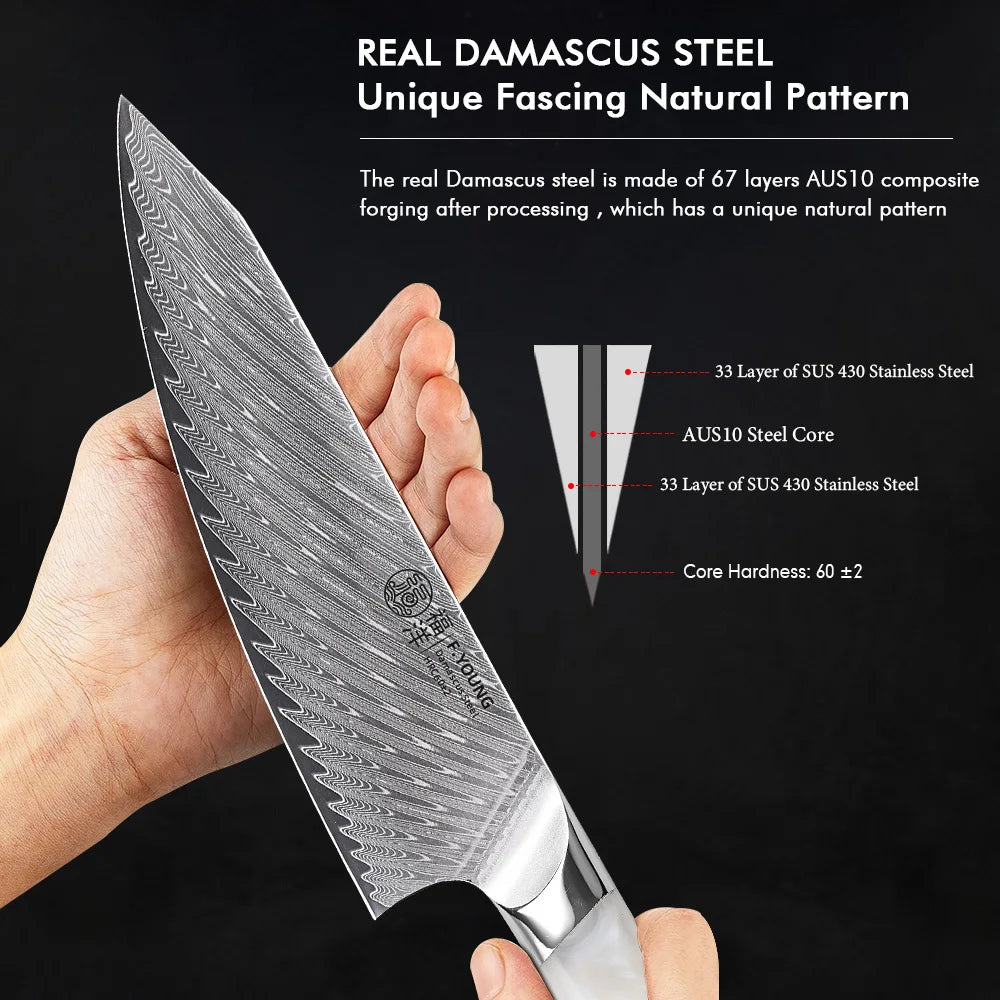 F.YOUNG 8" Japanese Damascus Chef Knife