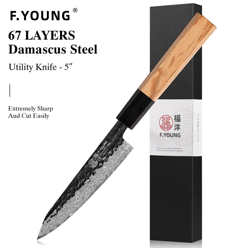 F.YOUNG Hand-Forged Damascus Steel Chef Knife