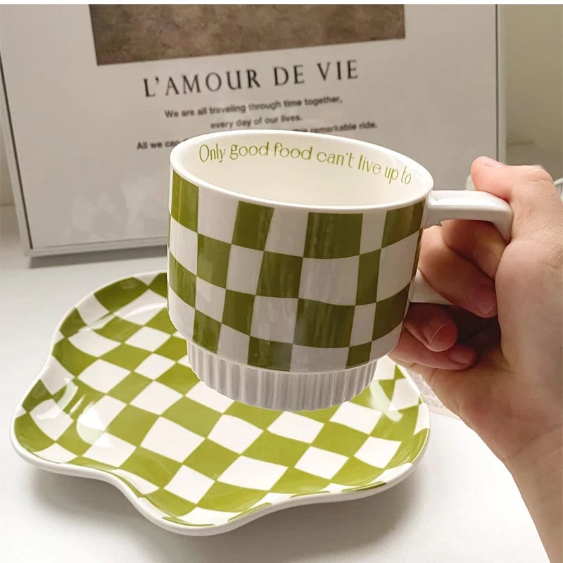 Nordic Chessboard Ceramic Plate Black-and-white Mug
