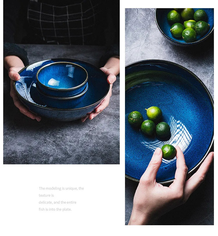 Japanese Blue Kiln Change Ceramic Tableware