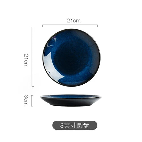 Japanese Blue Kiln Change Ceramic Tableware