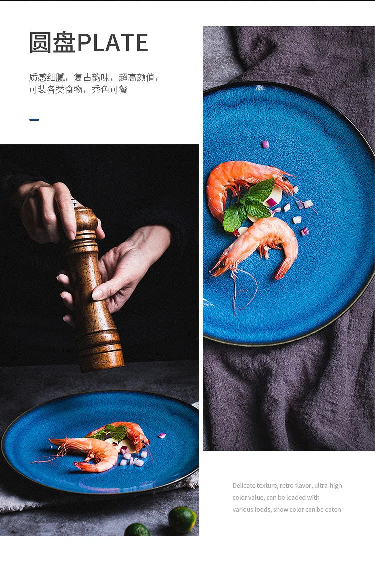 Japanese Blue Kiln Change Ceramic Tableware