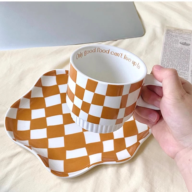 Nordic Chessboard Ceramic Plate Black-and-white Mug
