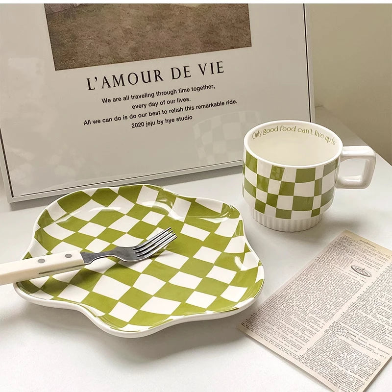Nordic Chessboard Ceramic Plate Black-and-white Mug