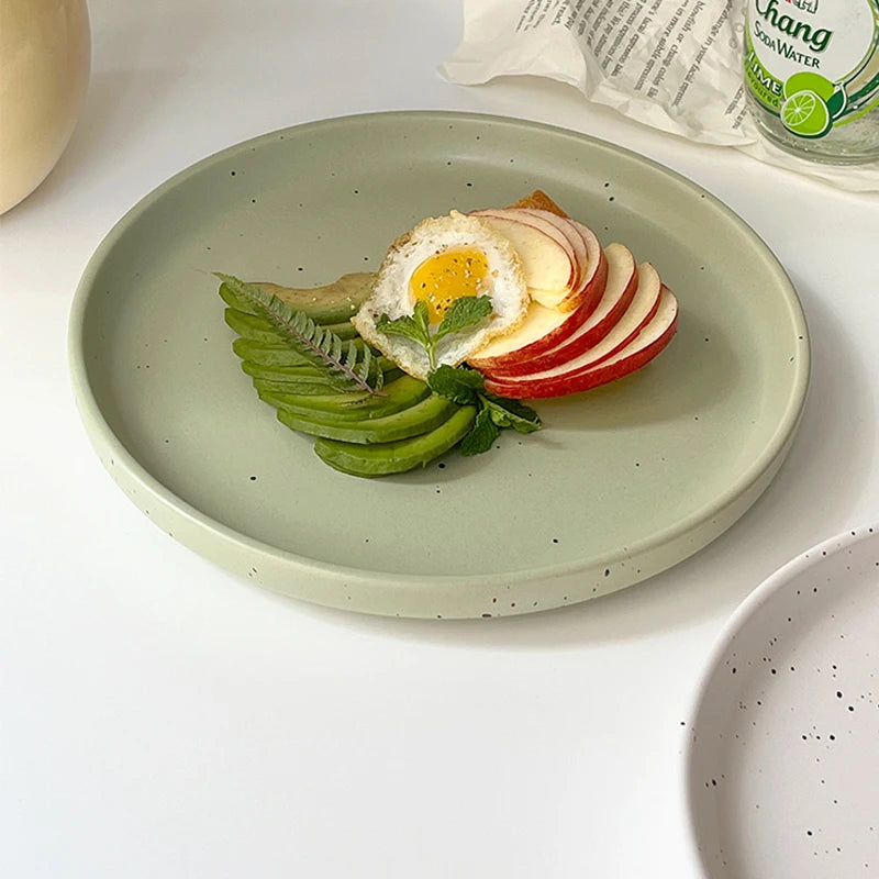 Retro Style Matte Green Ink Splashing Ceramic Tableware
