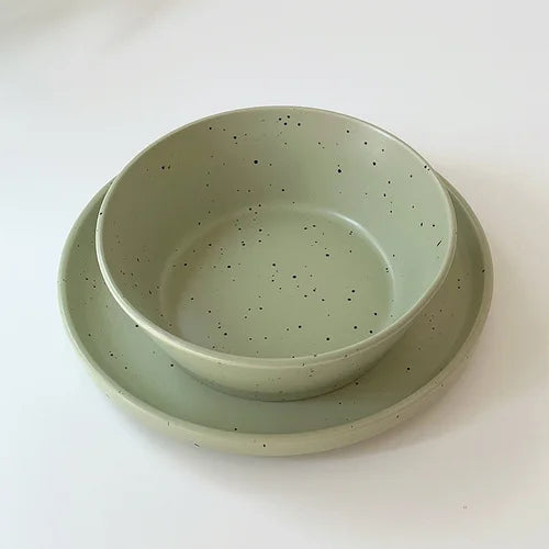 Retro Style Matte Green Ink Splashing Ceramic Tableware
