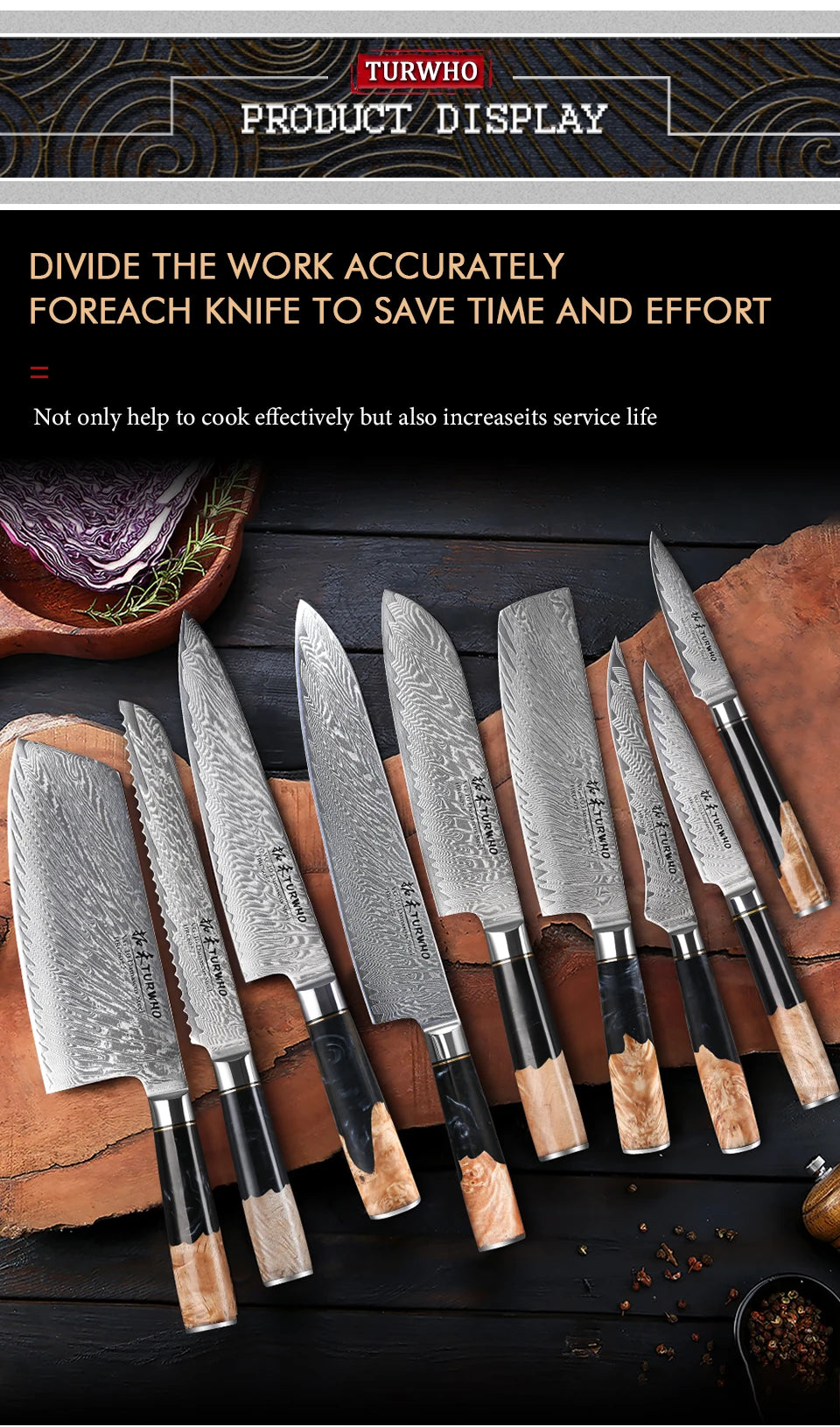 TURWHO 1PC Damascus Kitchen Chef Knifes