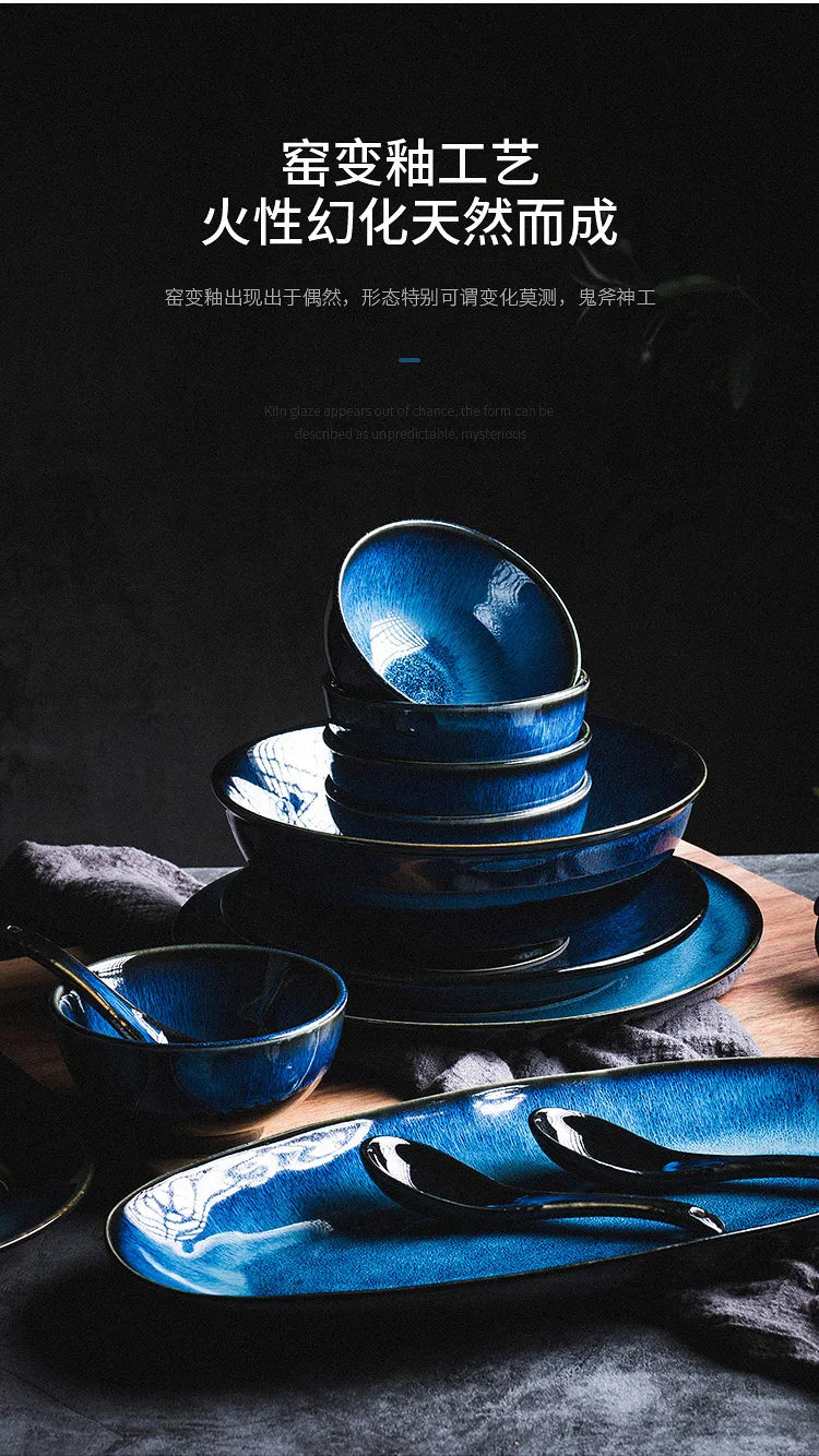 Japanese Blue Kiln Change Ceramic Tableware