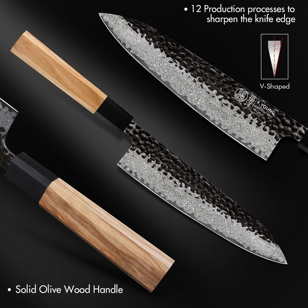 F.YOUNG Hand-Forged Damascus Steel Chef Knife