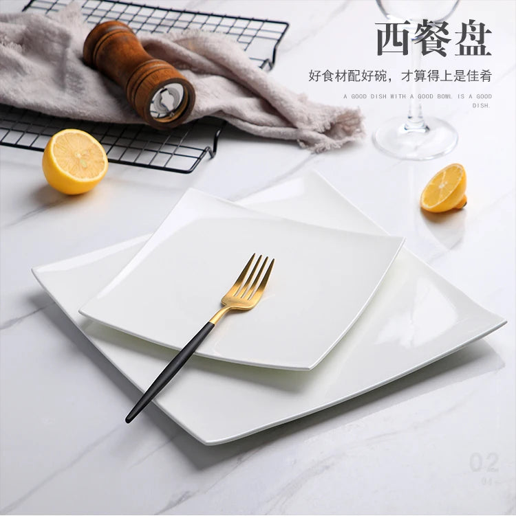 Pure White Square Bone China Steak Plate