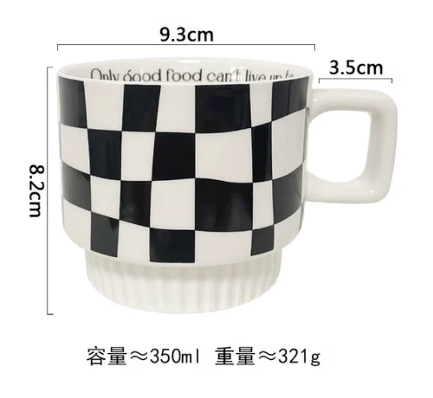 Nordic Chessboard Ceramic Plate Black-and-white Mug