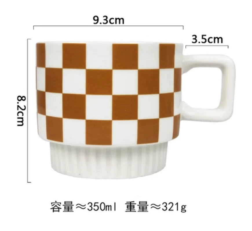 Nordic Chessboard Ceramic Plate Black-and-white Mug