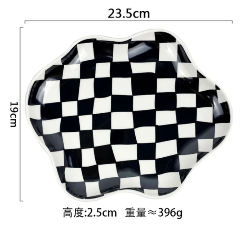 Nordic Chessboard Ceramic Plate Black-and-white Mug
