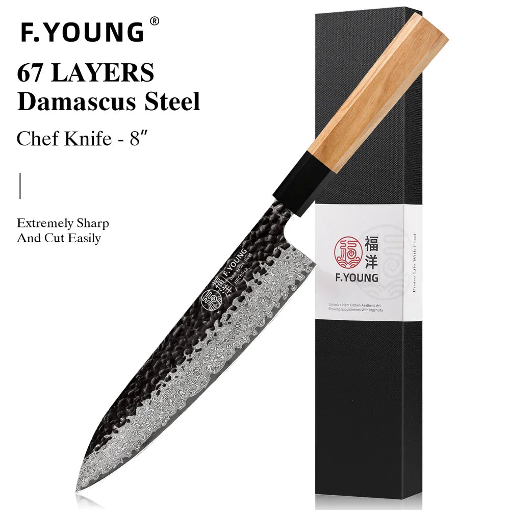 F.YOUNG Hand-Forged Damascus Steel Chef Knife
