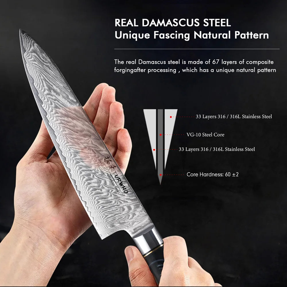 TURWHO 1PC Damascus Kitchen Chef Knifes