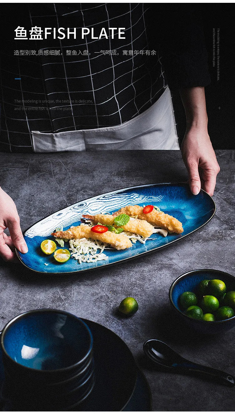 Japanese Blue Kiln Change Ceramic Tableware