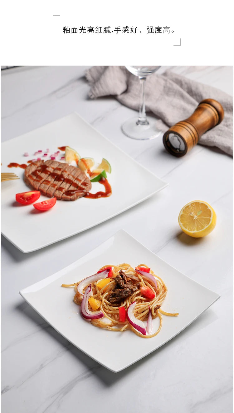 Pure White Square Bone China Steak Plate