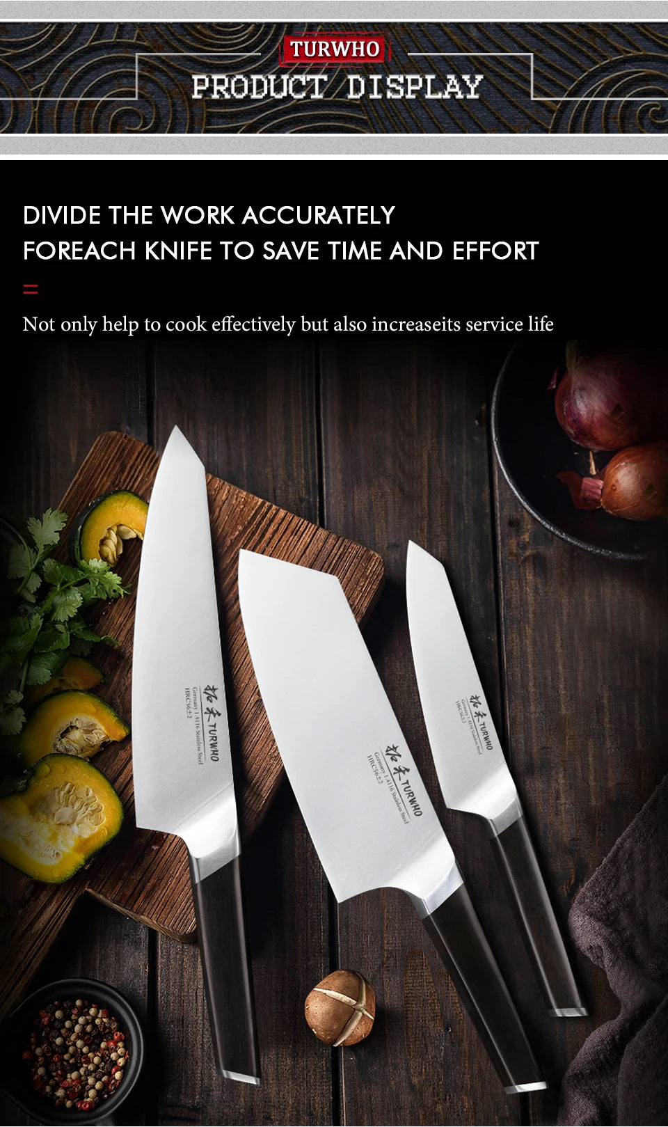 TURWHO 1-3 PCS Kitchen Knives Set