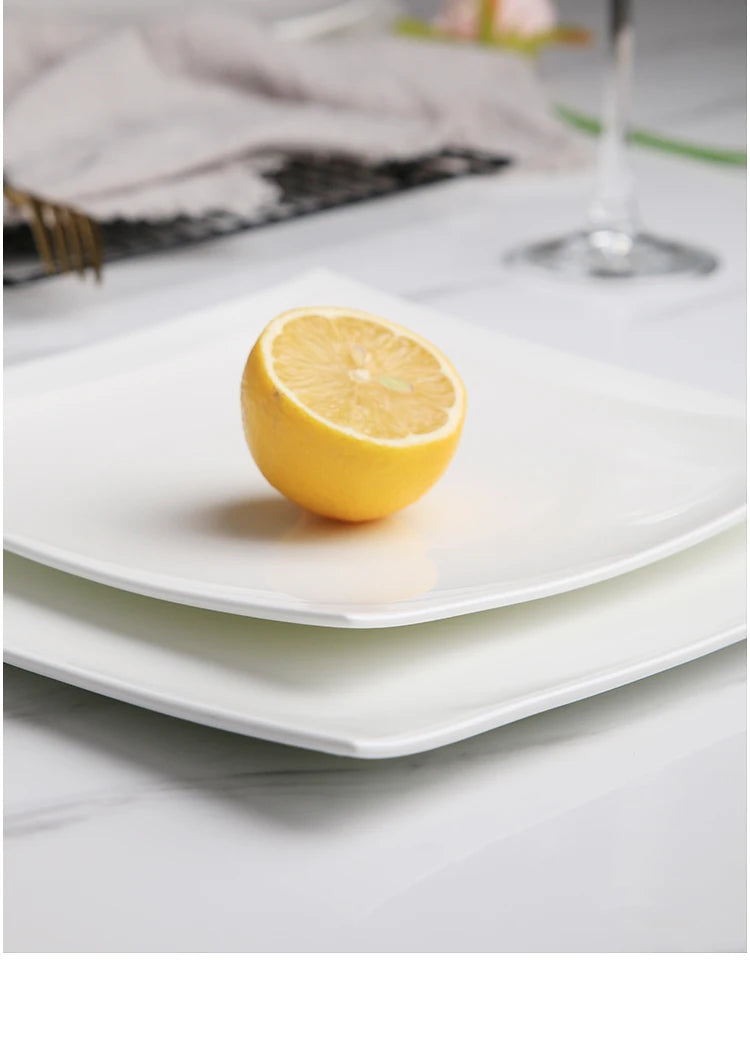Pure White Square Bone China Steak Plate