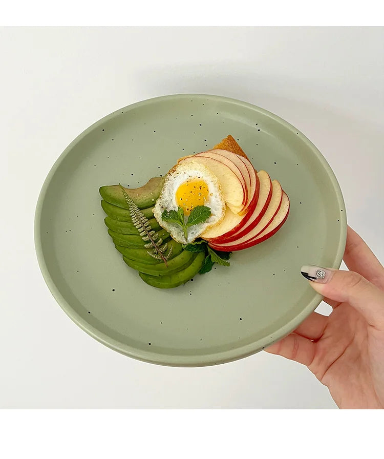 Retro Style Matte Green Ink Splashing Ceramic Tableware