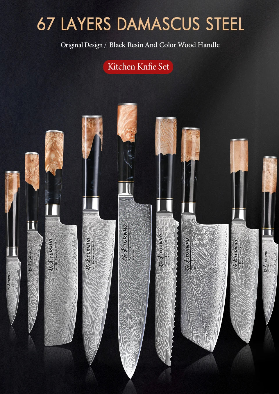 TURWHO 1PC Damascus Kitchen Chef Knifes