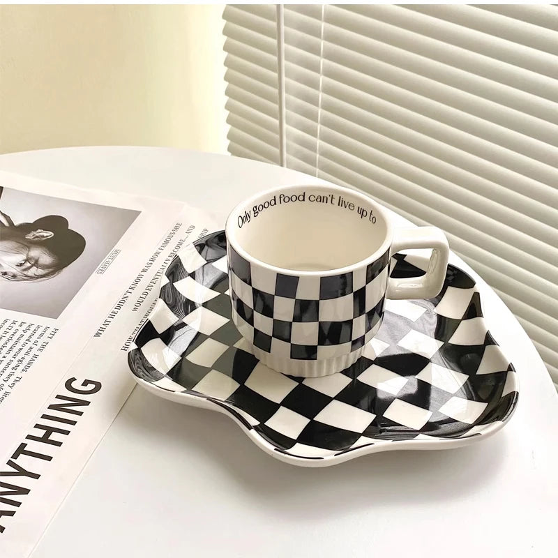 Nordic Chessboard Ceramic Plate Black-and-white Mug