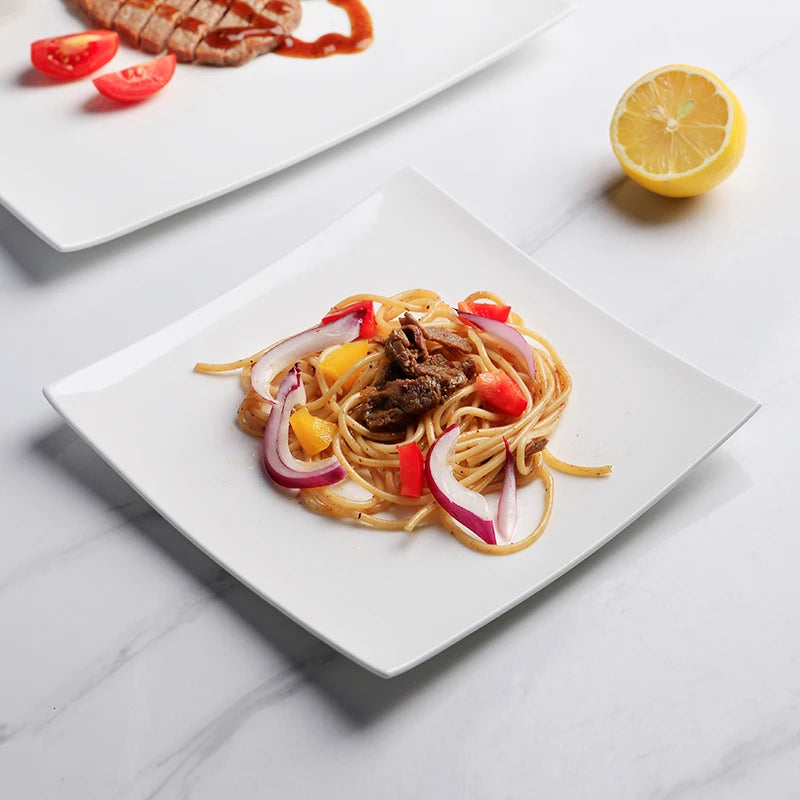 Pure White Square Bone China Steak Plate