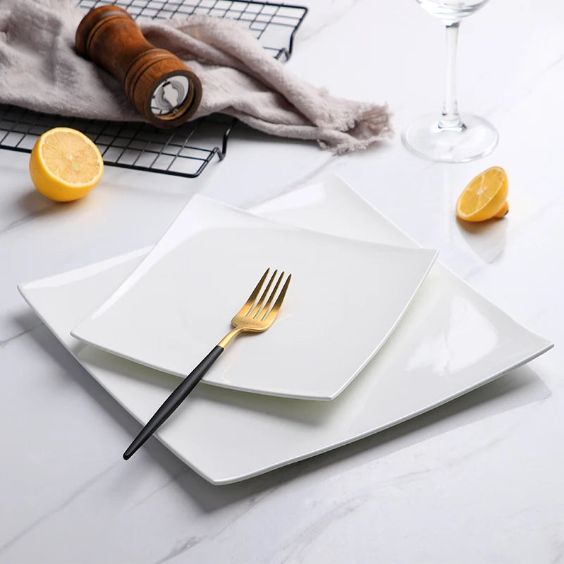 Pure White Square Bone China Steak Plate