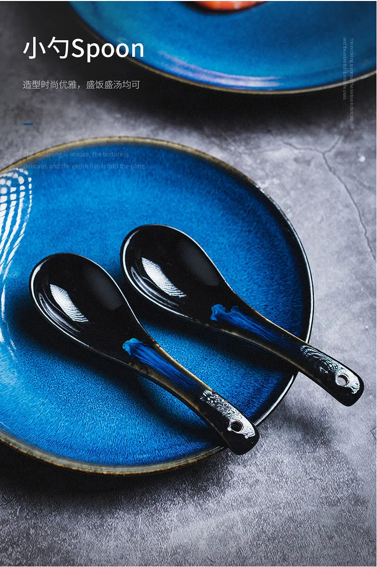 Japanese Blue Kiln Change Ceramic Tableware