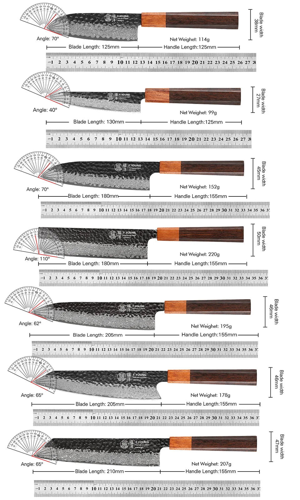 F.YOUNG Hand-Forged Japanese Damascus Chef Knife