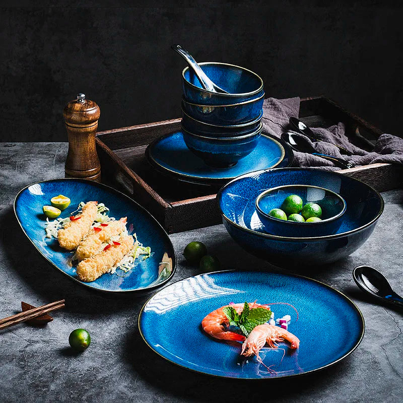 Japanese Blue Kiln Change Ceramic Tableware