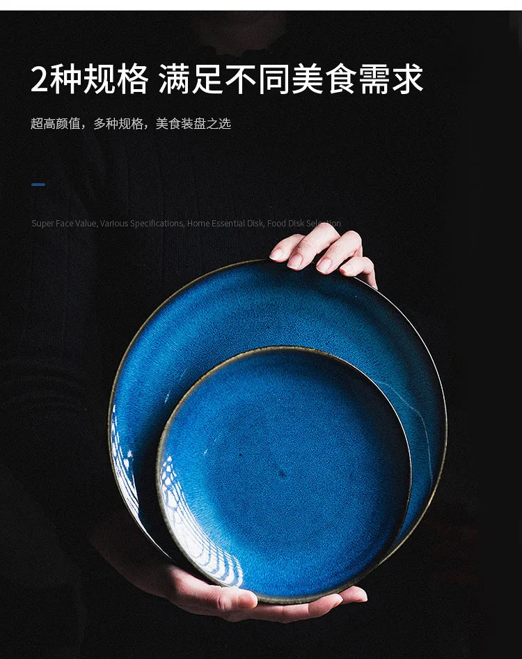 Japanese Blue Kiln Change Ceramic Tableware