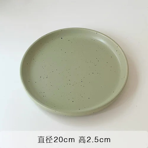 Retro Style Matte Green Ink Splashing Ceramic Tableware