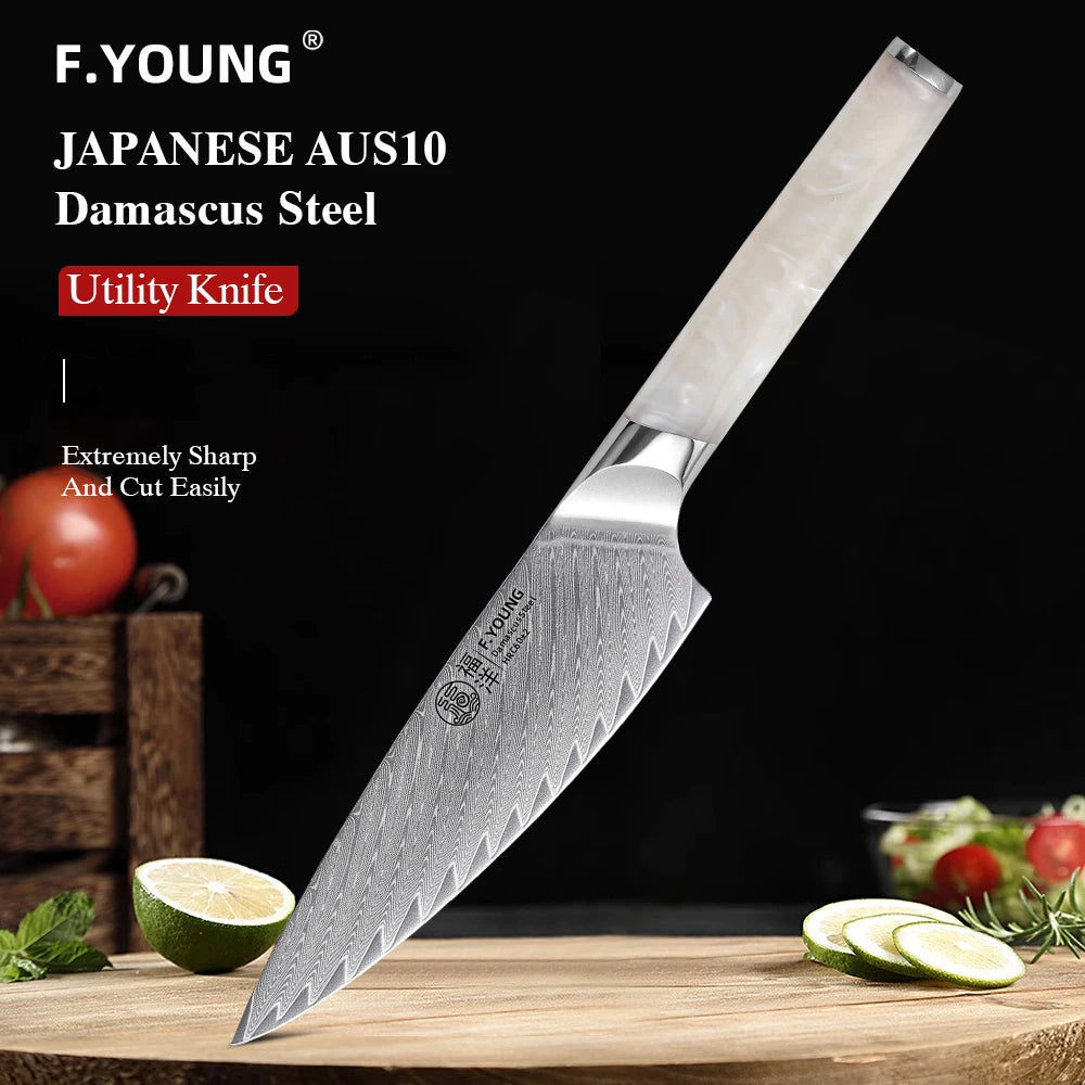 F.YOUNG 5.5" Damascus Utility Knife