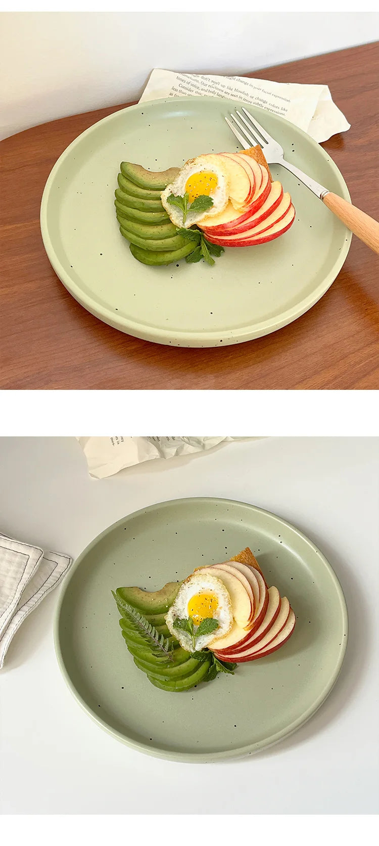 Retro Style Matte Green Ink Splashing Ceramic Tableware