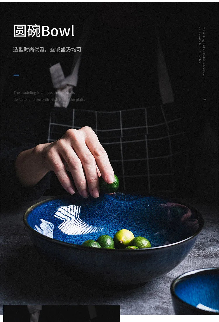 Japanese Blue Kiln Change Ceramic Tableware