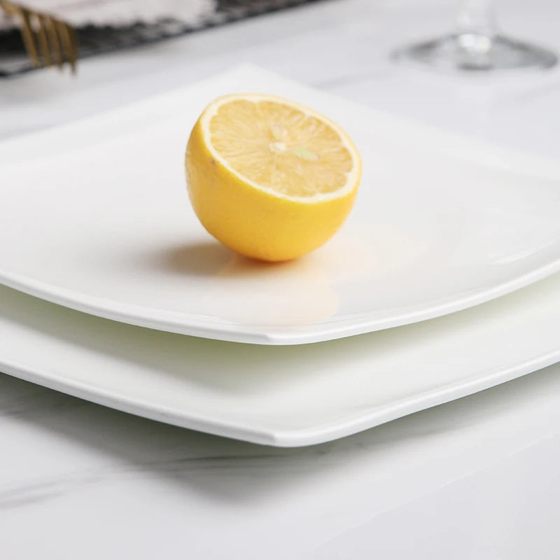 Pure White Square Bone China Steak Plate