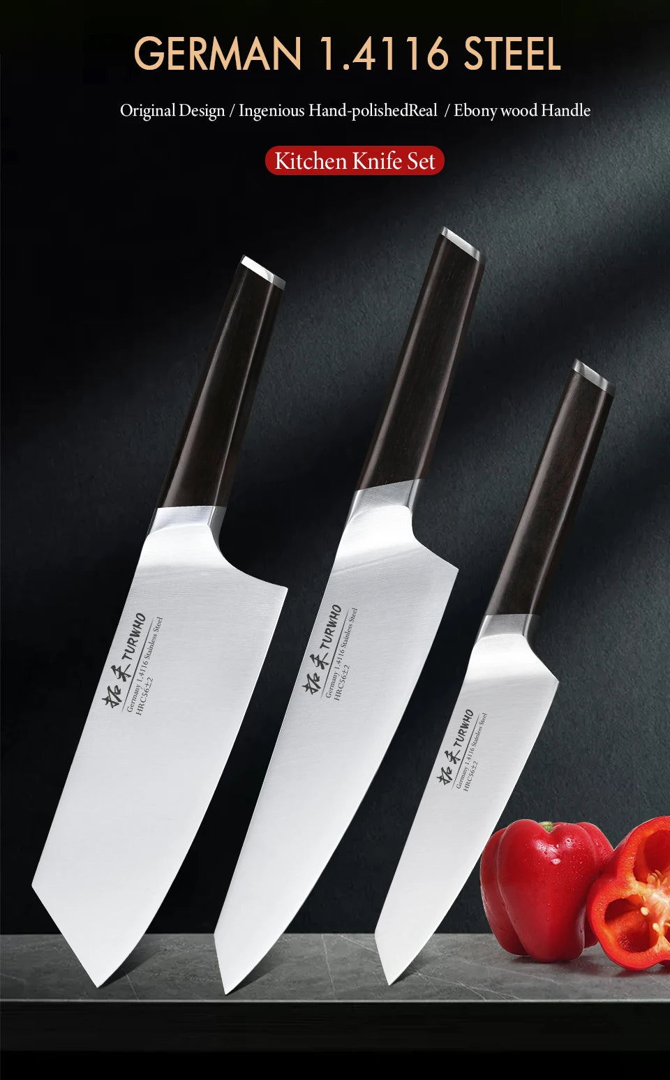 TURWHO 1-3 PCS Kitchen Knives Set