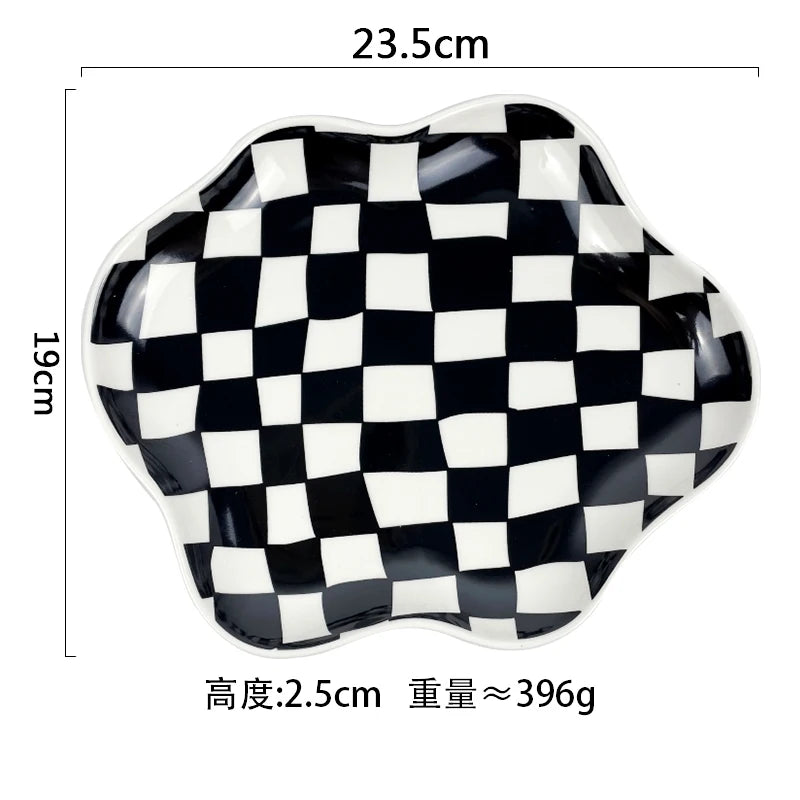 Nordic Chessboard Ceramic Plate Black-and-white Mug