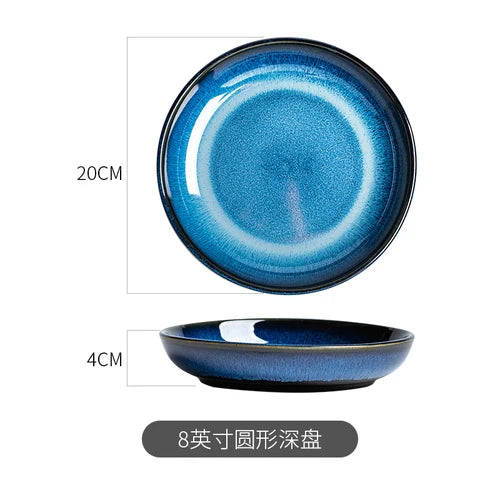 Japanese Blue Kiln Change Ceramic Tableware